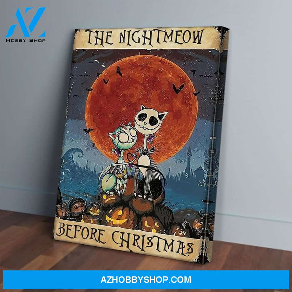 The Nightmeow Before Christmas Halloween Canvas And Poster, Wall Decor Visual Art, Halloween Gift, Happy Halloween