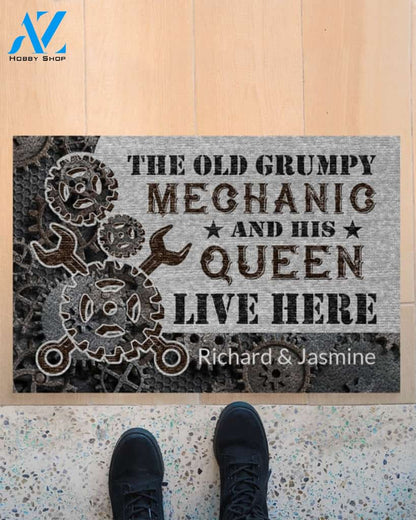 The Old Gummy Mechanic And His Queen Lie Here Personalized Doormat HG