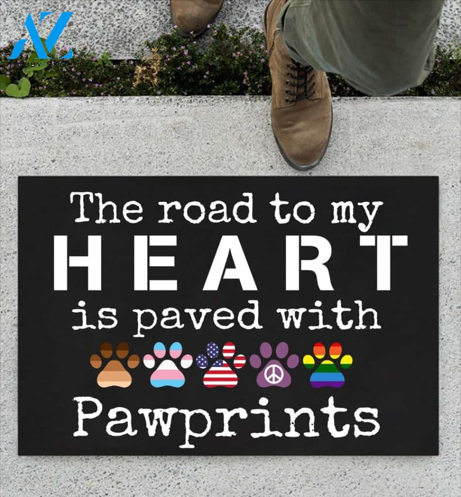 The Road To My Heart Is Paved With Pawprints Indoor And Outdoor Doormat Warm House Gift Welcome Mat Gift For Dog Lovers Birthday Gift