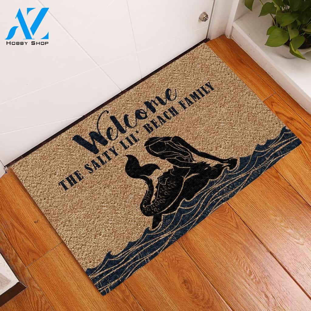 The Salty Lil' Beach Family Mermaid Doormat Indoor And Outdoor Doormat Welcome Mat Housewarming Gift Home Decor Funny Doormat Gift Idea