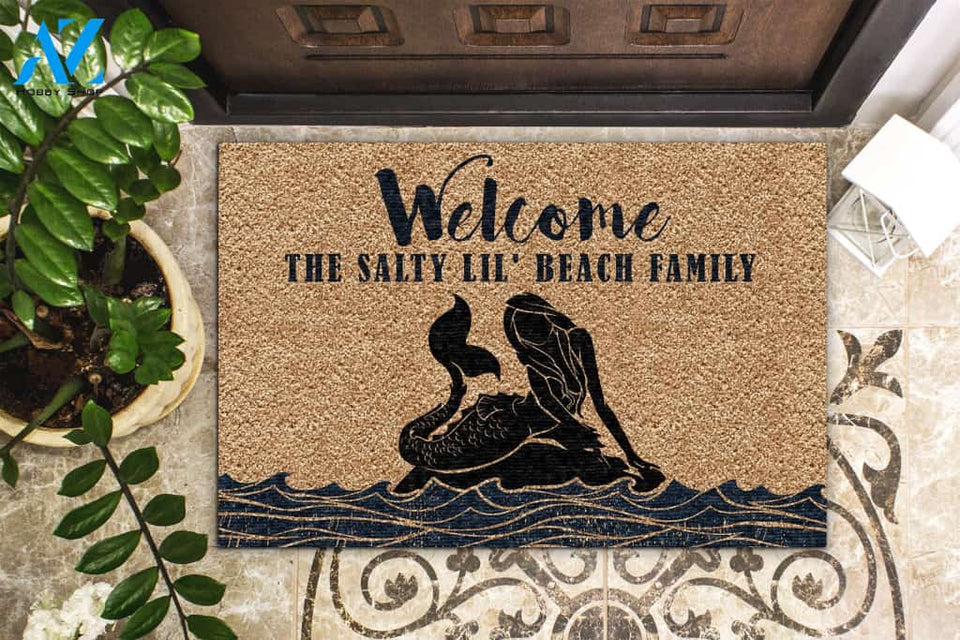 The Salty Lil' Beach Family Mermaid Doormat Indoor And Outdoor Doormat Welcome Mat Housewarming Gift Home Decor Funny Doormat Gift Idea