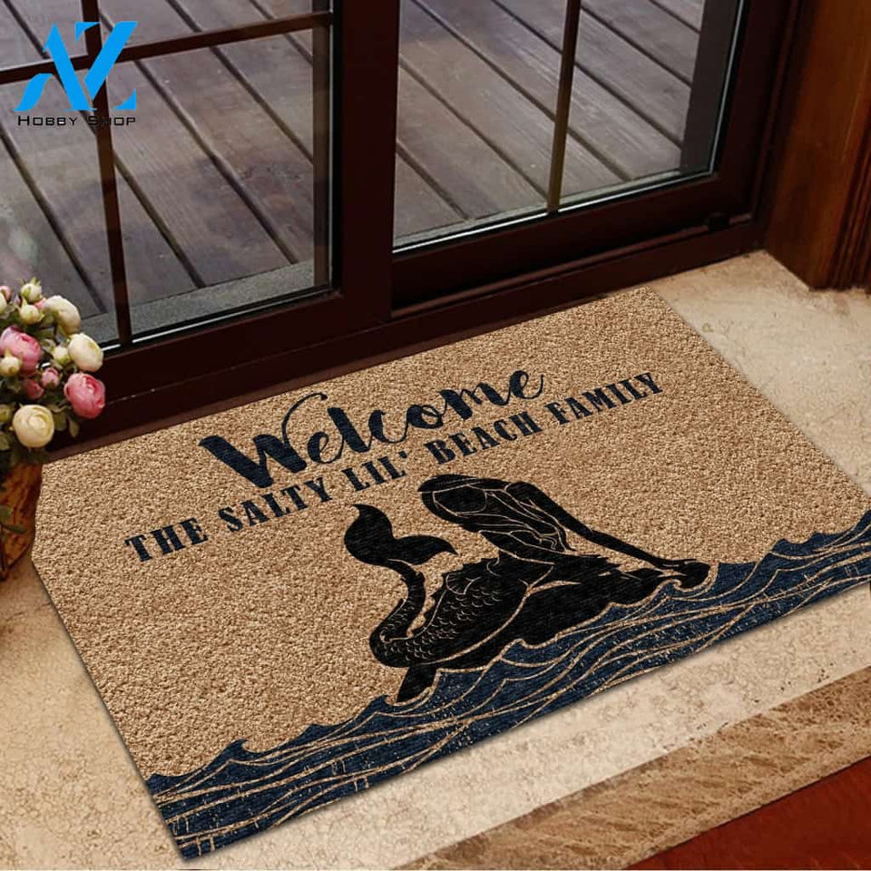 The Salty Lil' Beach Family Mermaid Doormat Indoor And Outdoor Doormat Welcome Mat Housewarming Gift Home Decor Funny Doormat Gift Idea