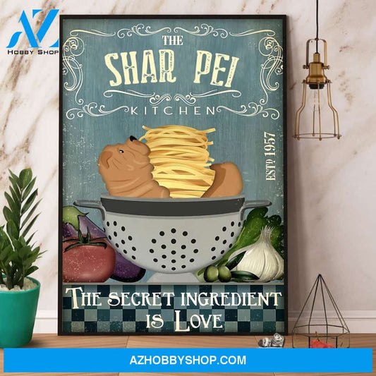 The Shar Pei Kitchen The Secret Ingredient Is Love Canvas And Poster, Wall Decor Visual Art