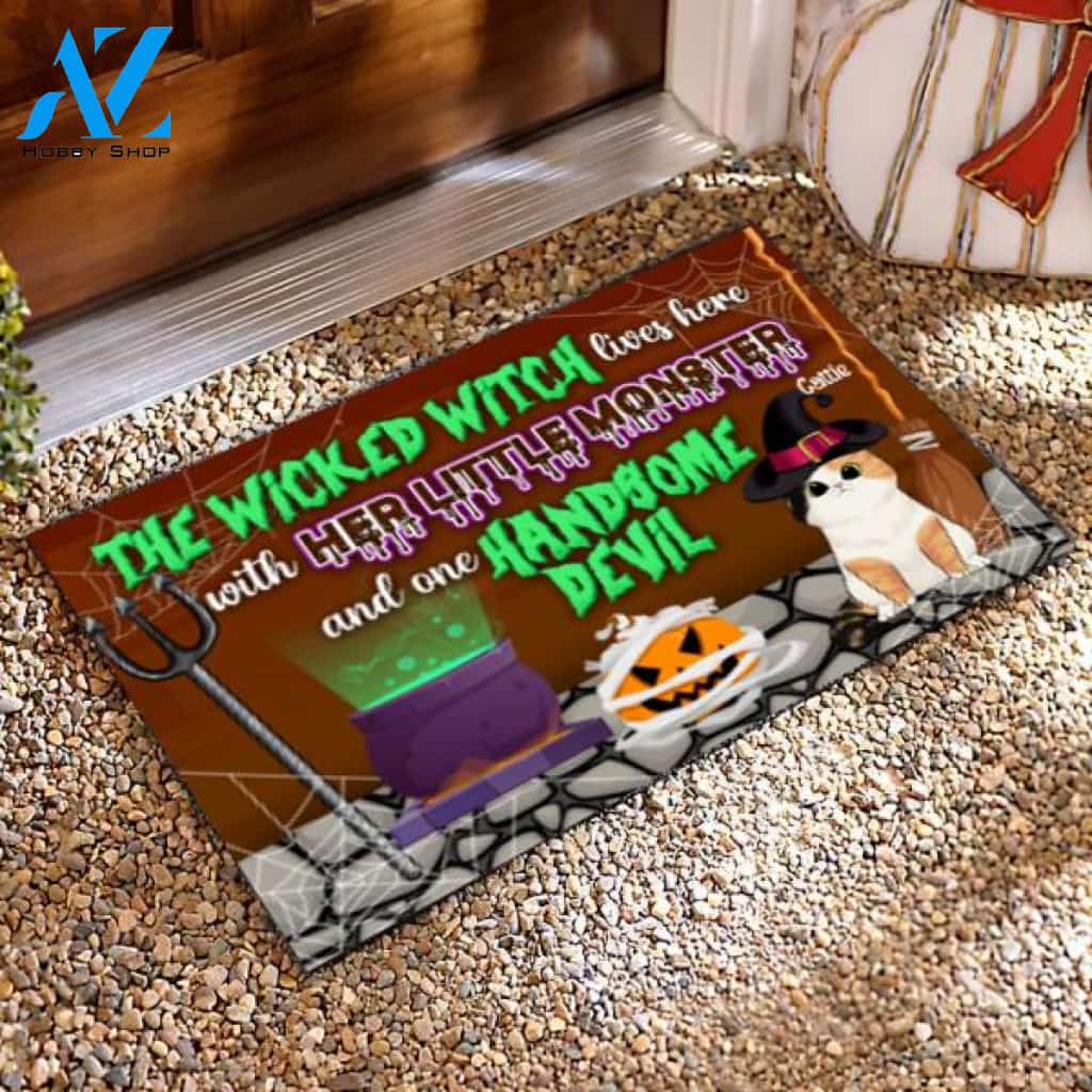 The Wicked Witch Lives Here Halloween Style - Personalized Doormat