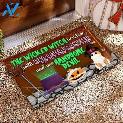 The Wicked Witch Lives Here Halloween Style - Personalized Doormat