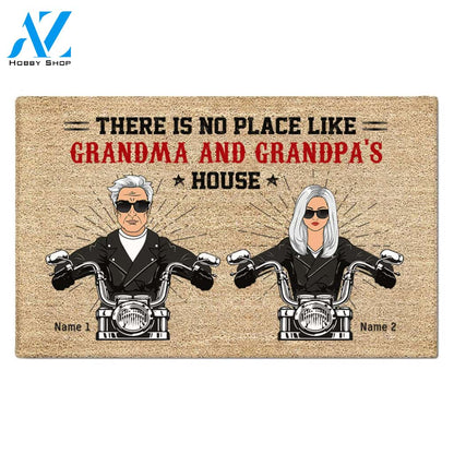 There Is No Place Like Grandma and Grandpa's House Personalized Doormat For Biker Couple, HN98, TRNA