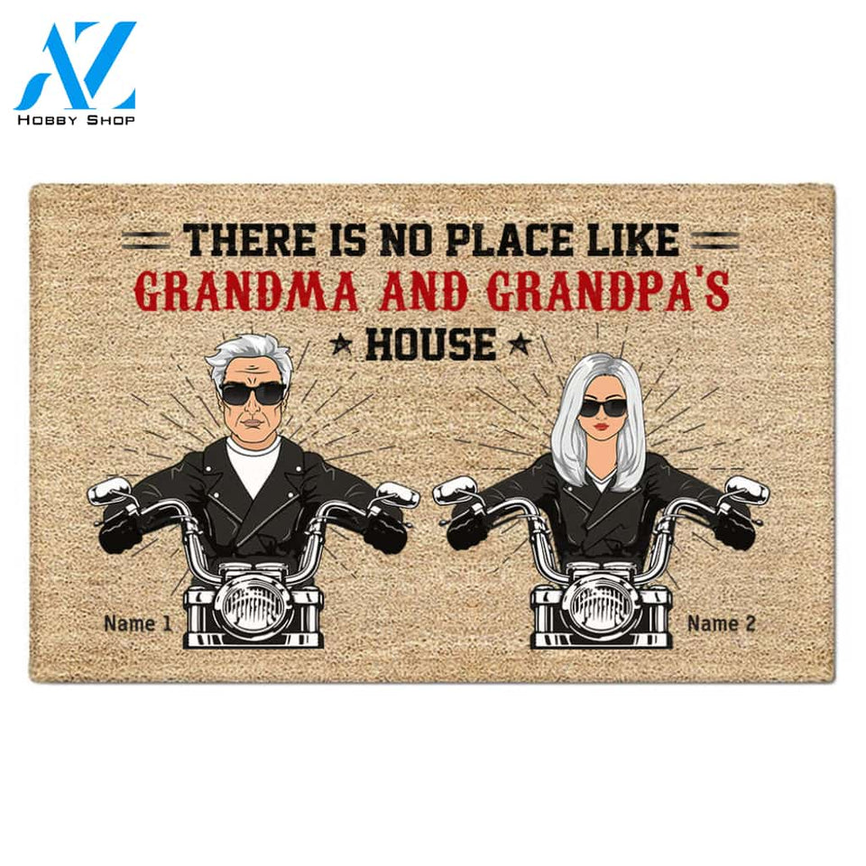 There Is No Place Like Grandma and Grandpa's House Personalized Doormat For Biker Couple, HN98, TRNA