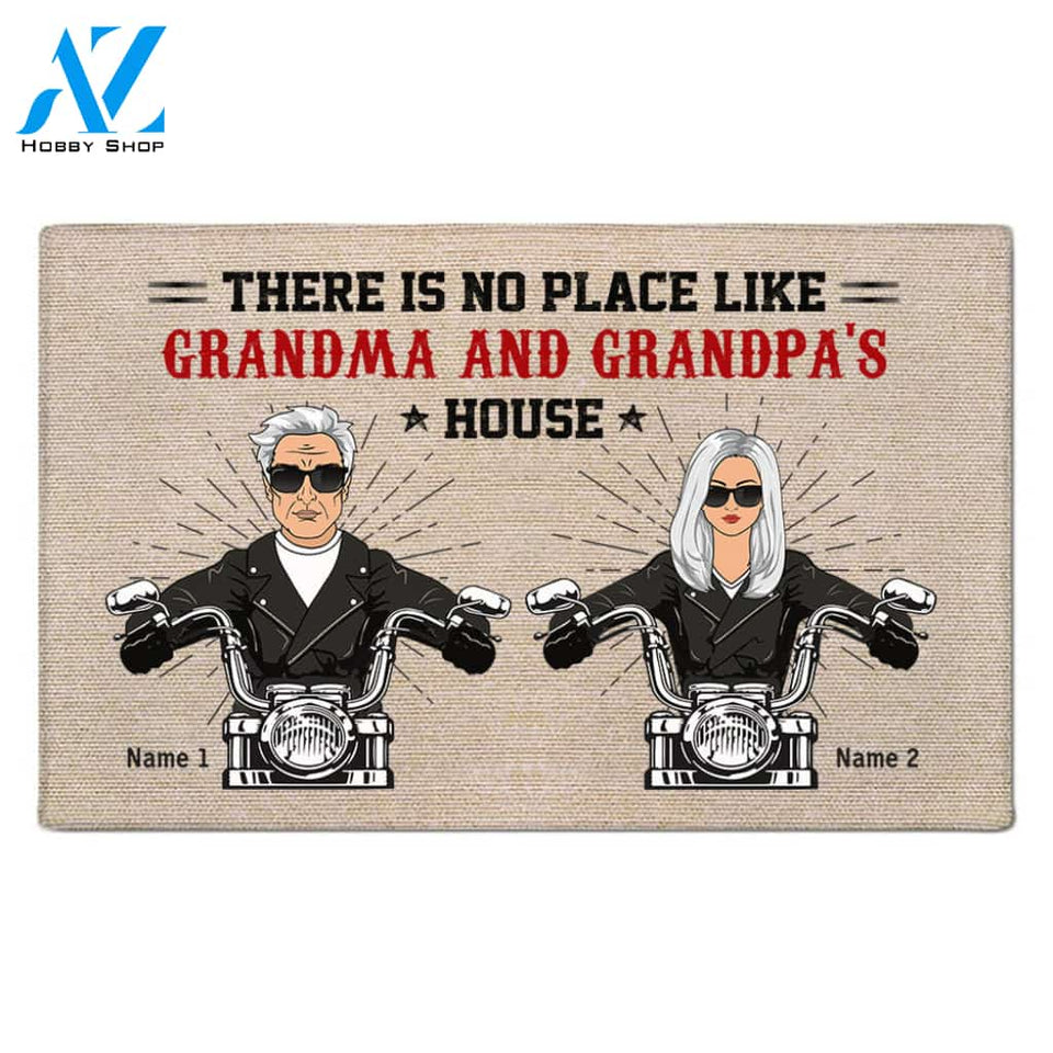 There Is No Place Like Grandma and Grandpa's House Personalized Doormat For Biker Couple, HN98, TRNA