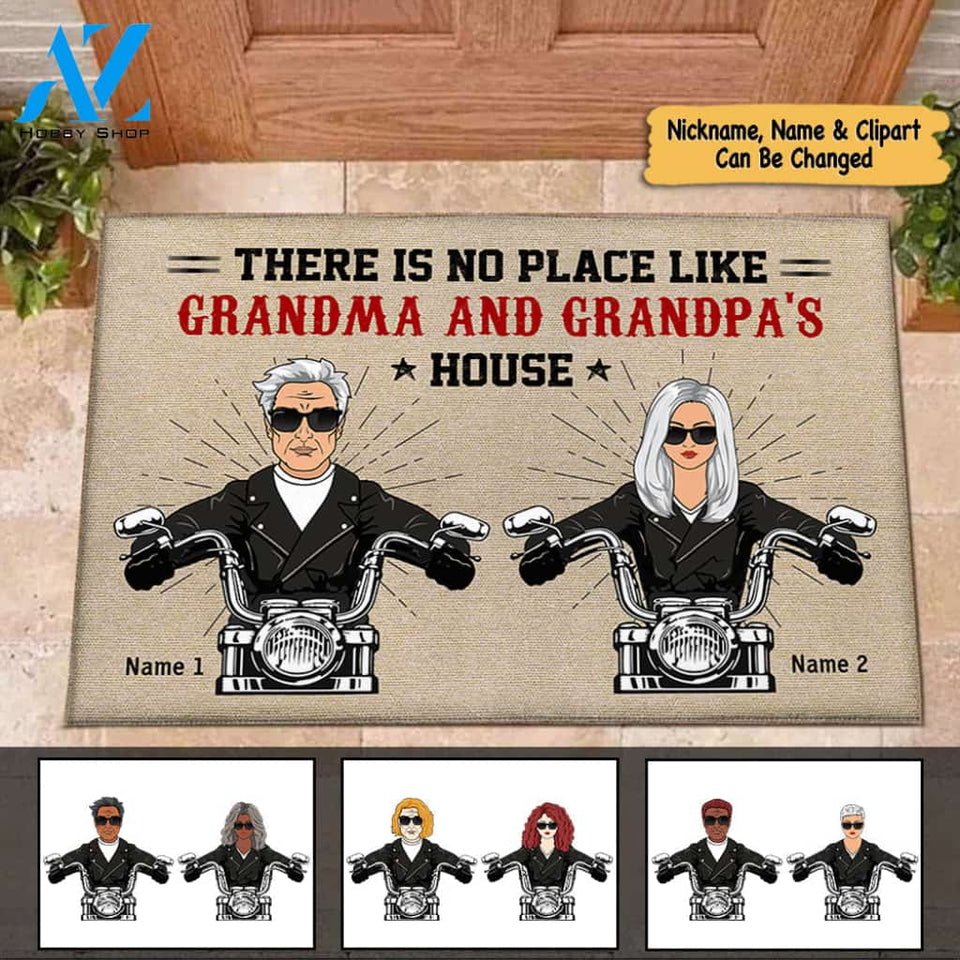 There Is No Place Like Grandma and Grandpa's House Personalized Doormat For Biker Couple, HN98, TRNA