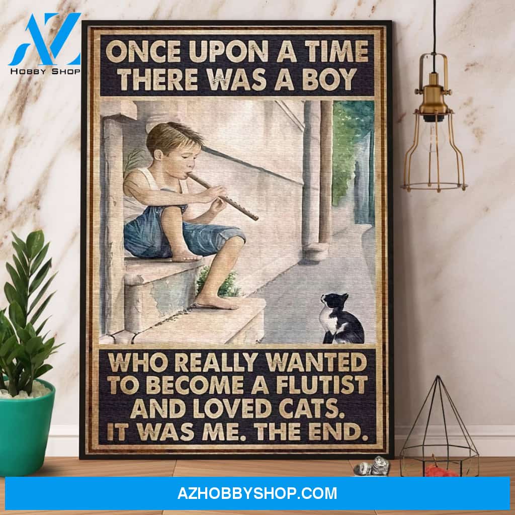 There Was A Boy Who Really Wanted To Become A Flutist And Loved Cats Canvas And Poster, Wall Decor Visual Art