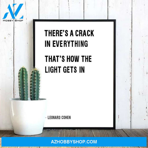 There'S A Crack In Everything Wall Art Canvas Print Leonard Cohen Quote Painting Black White Wall Picture Home Room Decor Wall Art Print Poster Leonard Cohen