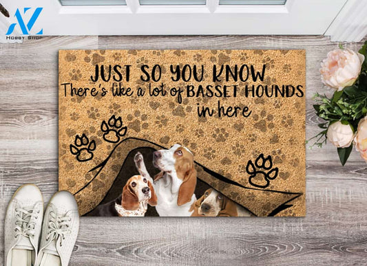 There's Like A Lot Of Basset Hounds In Here Doormat Indoor And Outdoor Mat Entrance Rug Sweet Home Decor Housewarming Gift Gift For Friend Family Stem Feminist