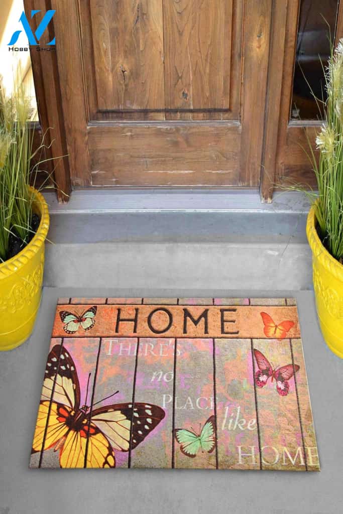 There's No Place Like Home Butterfly Doormat Indoor And Outdoor Mat Entrance Rug Sweet Home Decor Housewarming Gift Gift For Friend Family Butterflies Lovers