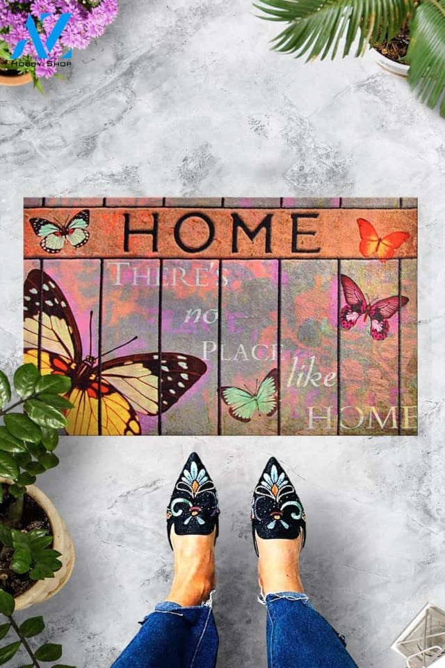 There's No Place Like Home Butterfly Doormat Indoor And Outdoor Mat Entrance Rug Sweet Home Decor Housewarming Gift Gift For Friend Family Butterflies Lovers