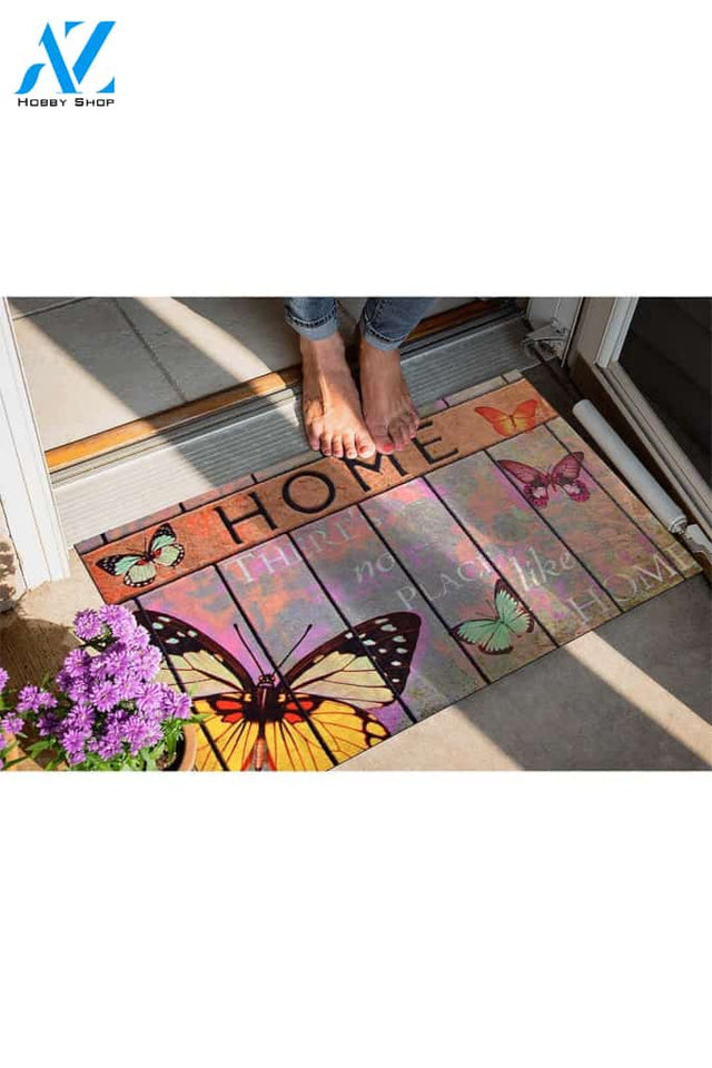 There's No Place Like Home Butterfly Doormat Indoor And Outdoor Mat Entrance Rug Sweet Home Decor Housewarming Gift Gift For Friend Family Butterflies Lovers