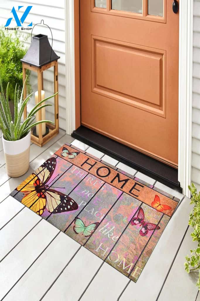There's No Place Like Home Butterfly Doormat Indoor And Outdoor Mat Entrance Rug Sweet Home Decor Housewarming Gift Gift For Friend Family Butterflies Lovers