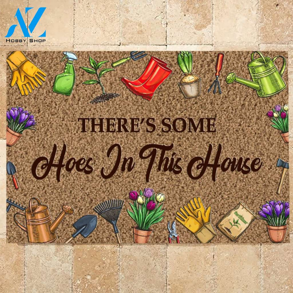 Personalized Name Family House There'S Some Hoes In This House Indoor And Outdoor Doormat Warm House Gift Welcome Mat Gift For Gardening Lovers