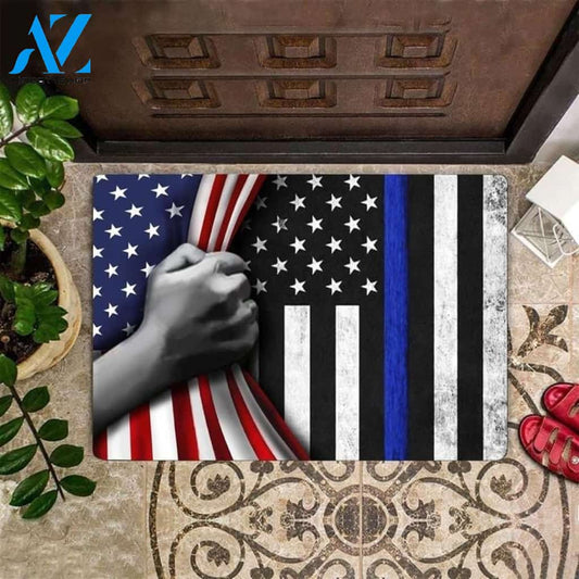 Thin Blue Line U.S Flag Back The Blue Indoor And Outdoor Doormat Warm House Gift Welcome Mat Birthday Gift For Police