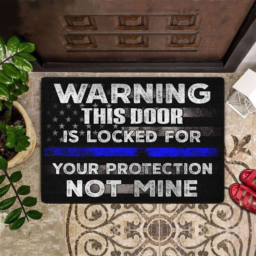 Entryway Mats Outdoor, Thin Blue Line Warning This Door Is Locker Doormat Unique Funny Sayings Welcome Mat, Outdoor Front Door Mats