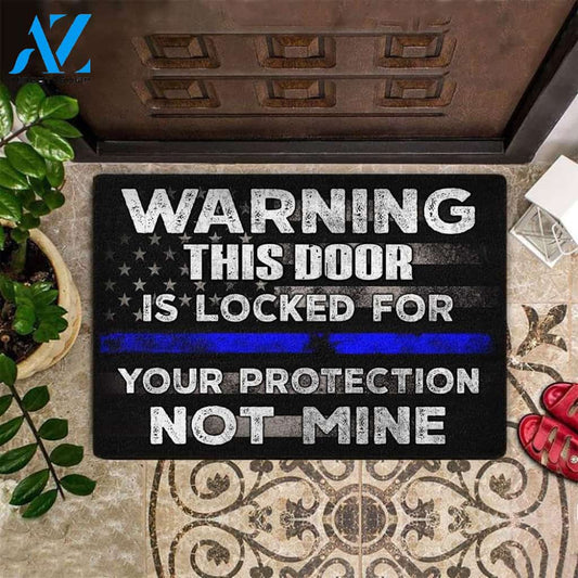 Thin Blue Line Warning This Door Is Locker Doormat Unique Funny Sayings Welcome Mat