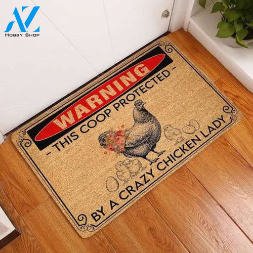 This Coop Protected By A Crazy Chicken Lady Animal Doormat Welcome Mat Farm Rug Farmer House Decor Housewarming Gift Gift for Famer Friend for Chicken Lover Farm Animal Lovers