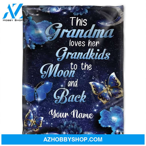 This Grandma Loves Her Grandkids To The Moon And Back Butterfly Personalized Blanket Gift For Grandma Birthday Gift Home Decor Bedding Couch Sofa Soft