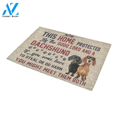 This Home Protected By Good Lord And Dachshund Printed Doormat Home Decor