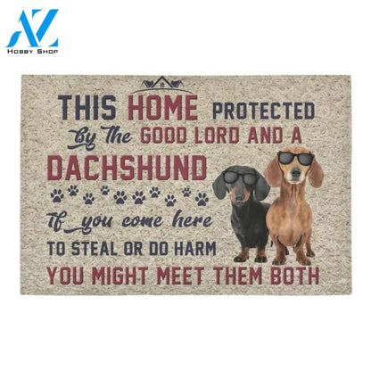 This Home Protected By Good Lord And Dachshund Printed Doormat Home Decor