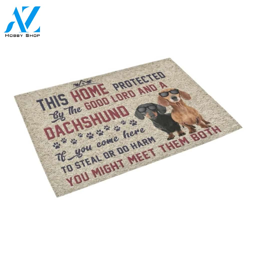 This Home Protected By Good Lord And Dachshund Printed Doormat Home Decor