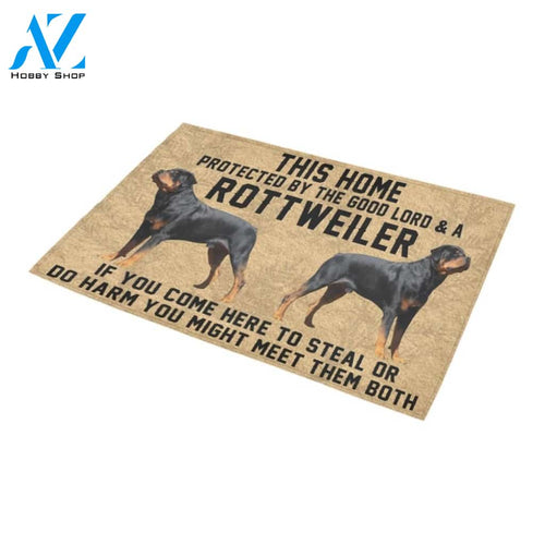 This Home Protected By The Good Lord And A Rottweiler Doormat Indoor And Outdoor Mat Entrance Rug Sweet Home Decor Housewarming Gift Gift For Friend Family Stem Feminist
