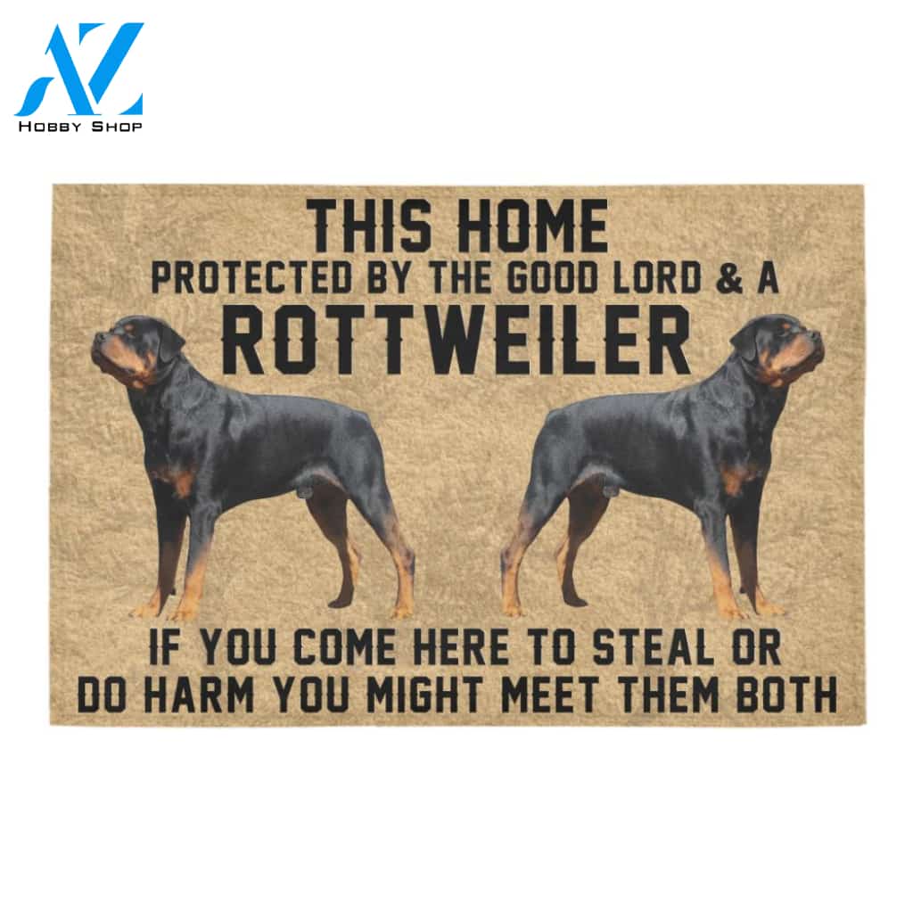 This Home Protected By The Good Lord And A Rottweiler Doormat Indoor And Outdoor Mat Entrance Rug Sweet Home Decor Housewarming Gift Gift For Friend Family Stem Feminist