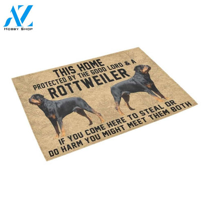 This Home Protected By The Good Lord And A Rottweiler Doormat Indoor And Outdoor Mat Entrance Rug Sweet Home Decor Housewarming Gift Gift For Friend Family Stem Feminist