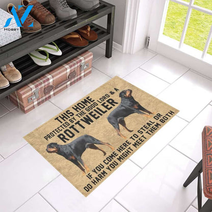 This Home Protected By The Good Lord And A Rottweiler Doormat Indoor And Outdoor Mat Entrance Rug Sweet Home Decor Housewarming Gift Gift For Friend Family Stem Feminist