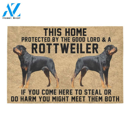 This Home Protected By The Good Lord And A Rottweiler Doormat Indoor And Outdoor Mat Entrance Rug Sweet Home Decor Housewarming Gift Gift For Friend Family Stem Feminist