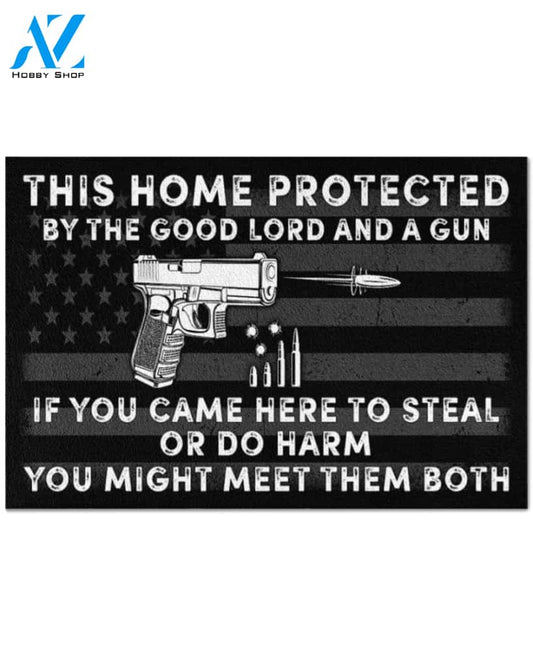 This Home Protected By The Good Lord Door MatUnique DoormatEntrance Mat