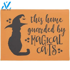 This House Guarded By Magical Cats Happy Halloween Doormat Welcome Mat Housewarming Gift Home Decor Funny Doormat Gift For Cat Lovers