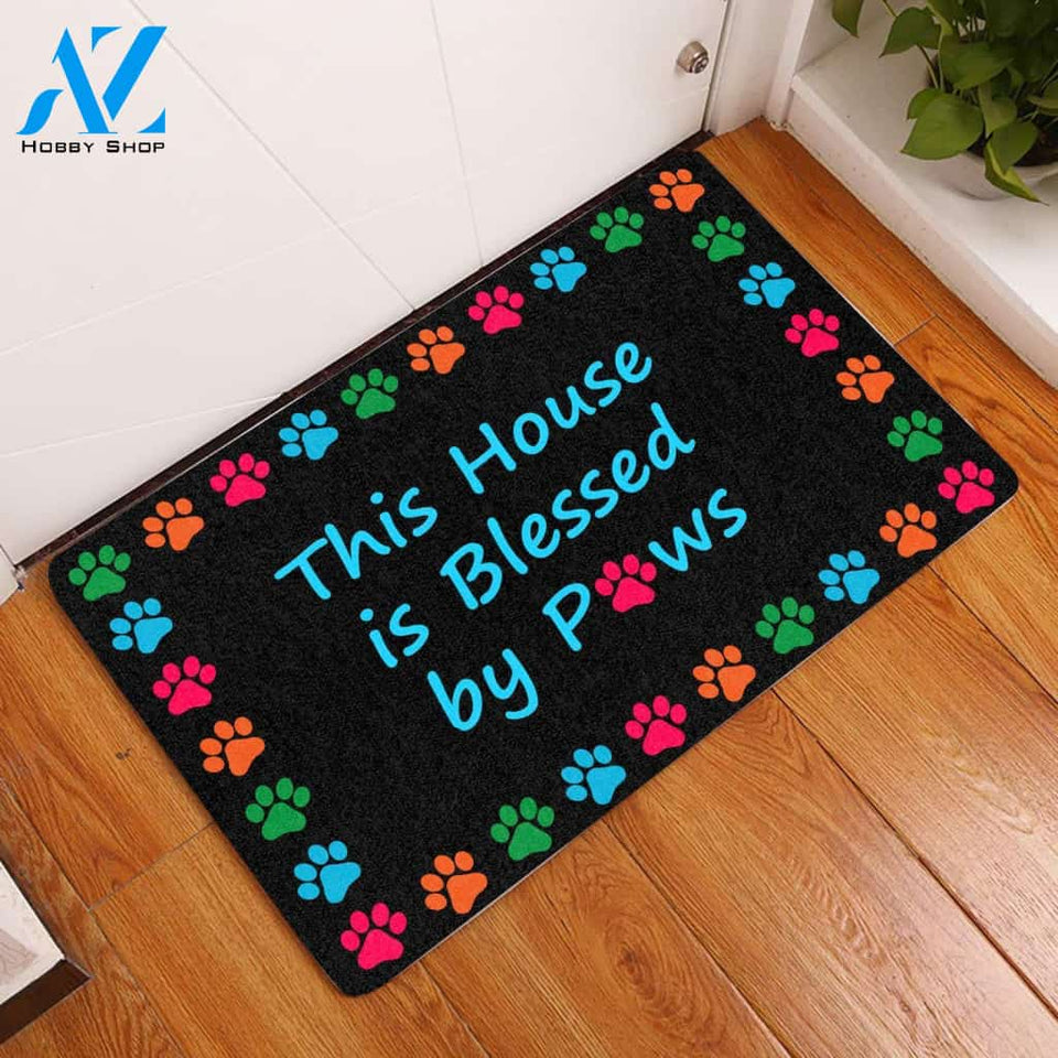 This House Is Blessed By Paws - Dog Doormat Welcome Mat House Warming Gift Home Decor Gift for Dog Lovers Funny Doormat Gift Idea
