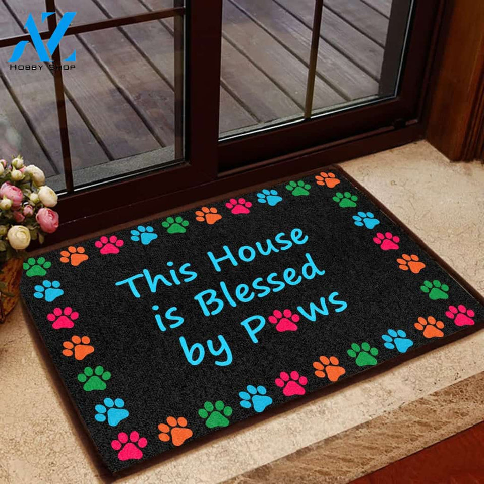 This House Is Blessed By Paws - Dog Doormat Welcome Mat House Warming Gift Home Decor Gift for Dog Lovers Funny Doormat Gift Idea