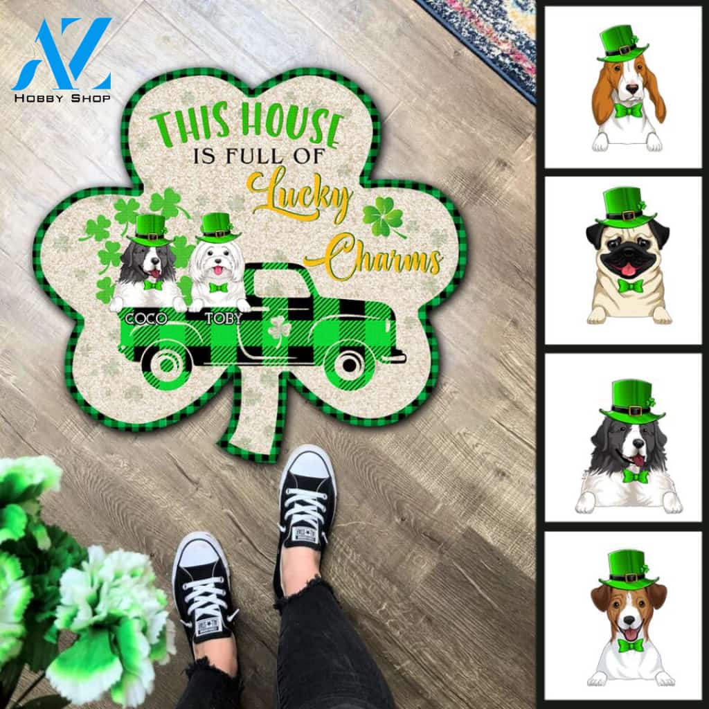 This House Is Full Of Lucky Charms - Personalized Shamrock Shape Doormat