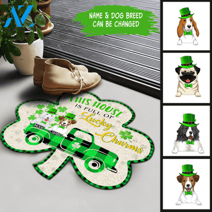 This House Is Full Of Lucky Charms - Personalized Shamrock Shape Doormat