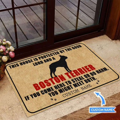 This House Is Protected By Boston Terrier Personalized Custom Name Doormat Welcome Mat
