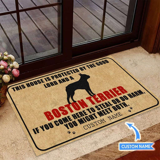 This House Is Protected By Boston Terrier Personalized Custom Name Doormat Welcome Mat