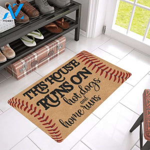 This House Runs On Hot Dogs And Home Runs Doormat | Welcome Mat | House Warming Gift