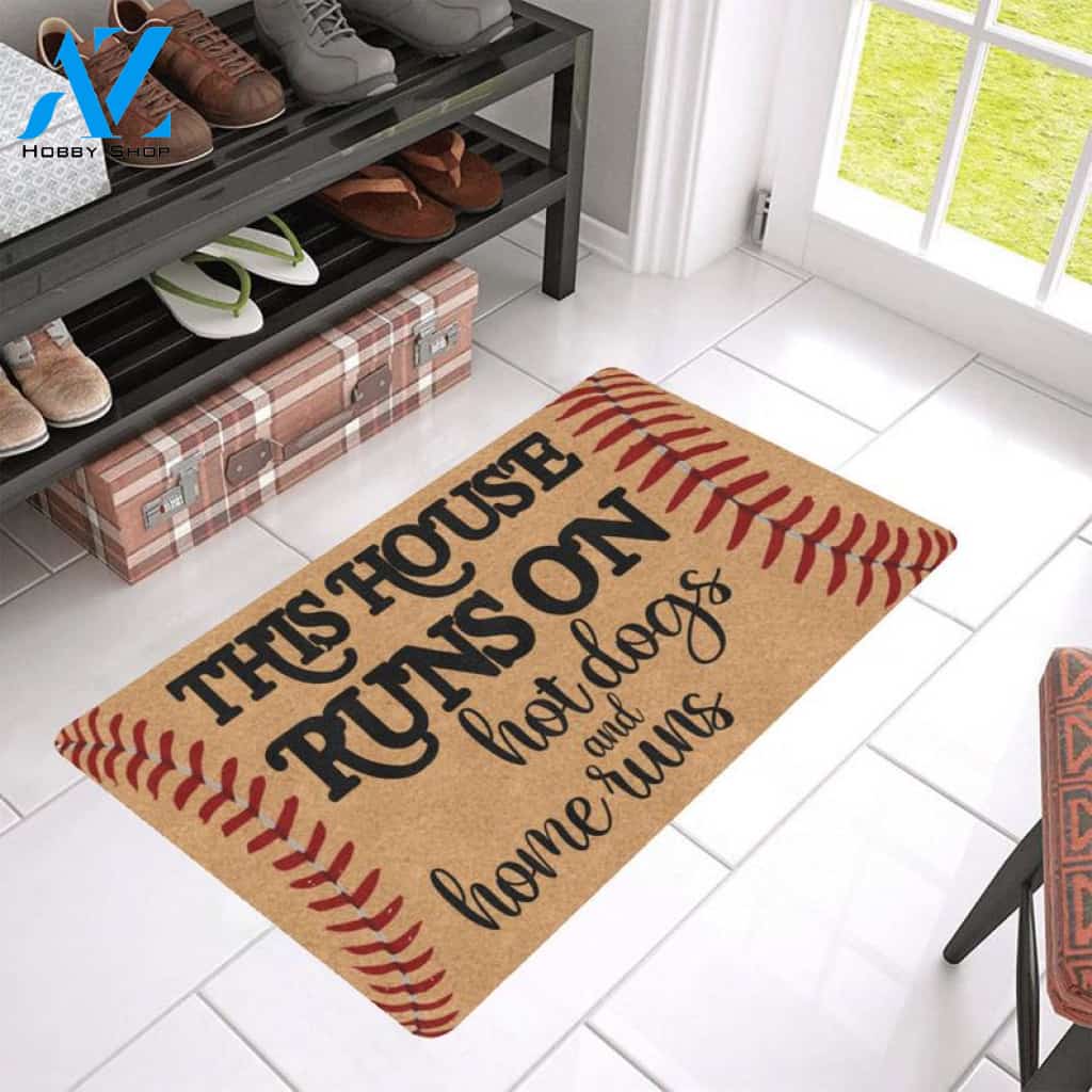 This House Runs On Hot Dogs And Home Runs Doormat | Welcome Mat | House Warming Gift