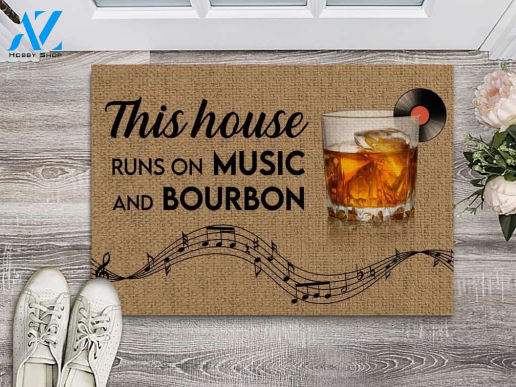 This House Runs On Music And Bourbon Doormat | Welcome Mat | House Warming Gift