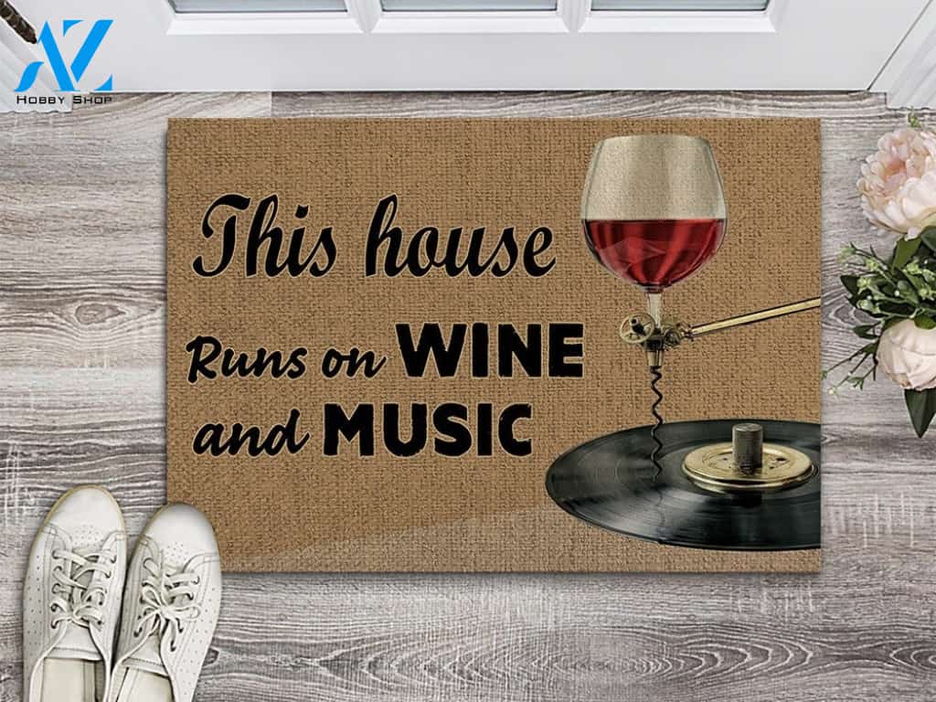 This House Runs On Wine And Music Indoor And Outdoor Doormat Warm House Gift Welcome Mat Gift For Music Lovers Gift For Friend Birthday Gift