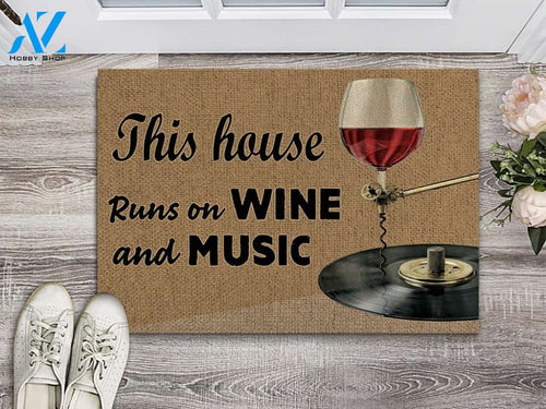 This House Runs On Wine And Music Indoor And Outdoor Doormat Warm House Gift Welcome Mat Gift For Music Lovers Gift For Friend Birthday Gift