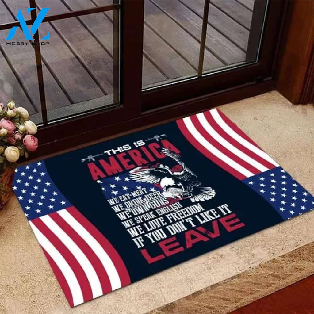 This Is America If You Don't Like It Leave Doormat Welcome Mat Housewarming Gift Home Decor Funny Doormat Gift Idea For Veteran Gift For Friend