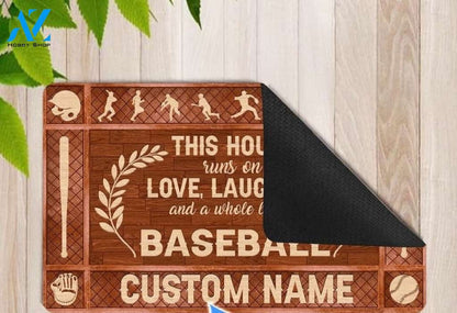 This Is House Runs On Baseball Funny Personalized Doormat Gift For Baseball Lovers Birthday Gift Home Decor Warm House Gift Welcome Mat