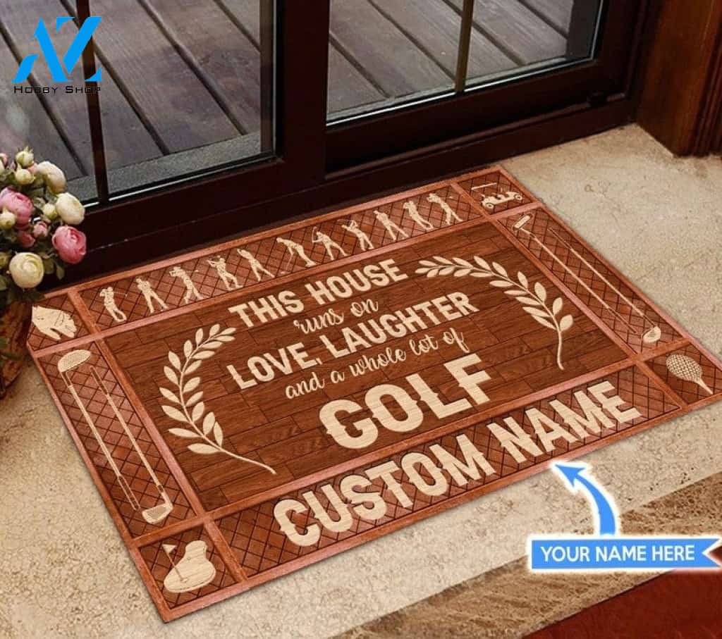 This Is House Runs On Golf Funny Personalized Doormat Gift For Golf Lovers Birthday Gift Home Decor Warm House Gift Welcome Mat